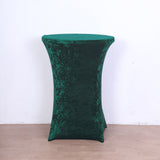 Introducing the Captivating Hunter Emerald Green Crushed Velvet Spandex Fitted Round Highboy Cocktail Table Cover