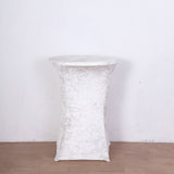 Elevate Your Event Decor with the White Crushed Velvet Spandex Fitted Round Highboy Cocktail Table Cover
