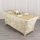 Sustainable and Stylish Beige Crushed Velvet Fitted Tablecloth