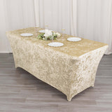 Beige Crushed Velvet Fitted Tablecloth