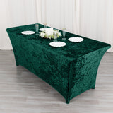 Elevate Your Event Decor with the Hunter Emerald Green Crushed Velvet Spandex Fitted Rectangular Table Cover